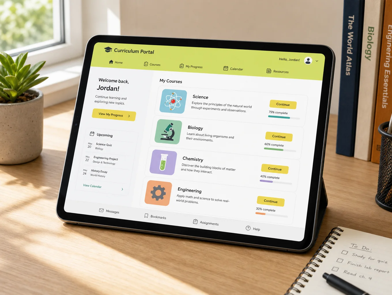 Interactive math curriculum interface on tablet